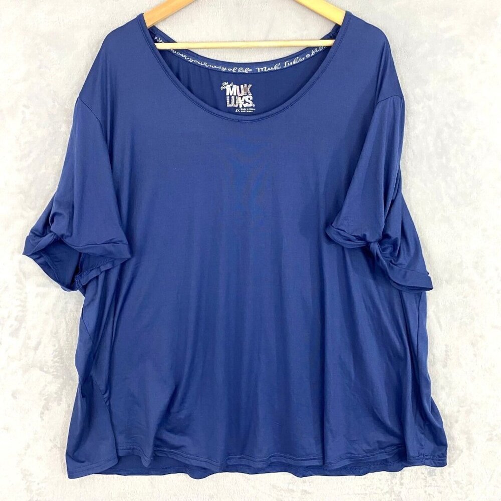 Muk Luks Blue Short Sleeve Top Womens Size 4X Comfort Casual Flowy Twist Sleeve